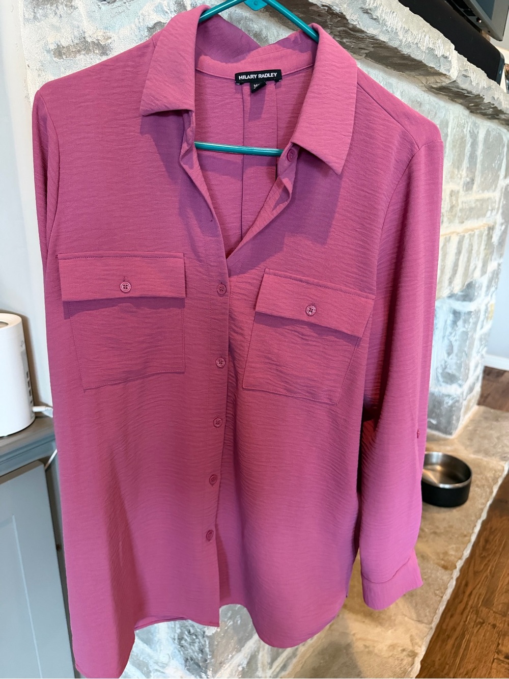 Hilary Radley Rose-Pink Button-Front Blouse